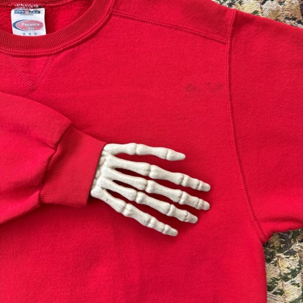 Vintage 90s Red Blank V-Notch Crewneck Sweatshirt Jerzees ~ Size Medium - Picture 6 of 6